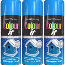 Paint Factory Colour It Quick Drying Spray Blue Gloss Finish 400ml - Pack of 3