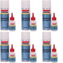 Soudal High Viscosity Superglue 50g and Activator Bonding Mitre Kit 200ml on a workbench