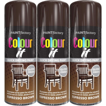 Paint Factory Colour It Quick Drying Paint Gloss Finish Espresso Brown 400ML - Pack of 3