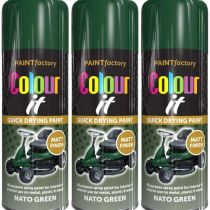 Paint Factory Colour It Quick Drying Spray Paint Nato Green Matt Finish 400ml - Pack of 3