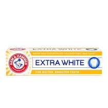 Arm & Hammer Extra White Care Toothpaste 125g tube on a clean bathroom shelf
