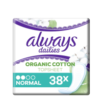 Always Dailies Organic Cotton Protection Panty Liners Normal 38 Count