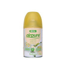Airpure Auto Air Freshener Refill Jasmine Essence 250ml can on a living room shelf

