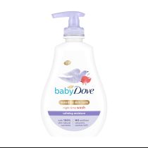 Baby Dove Calming Moisture Night Time Wash 400ml pump bottle on a bathroom shelf
