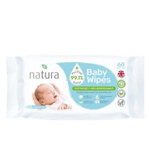 Natura Baby Wipes Sensitive Newborn Biodegradable 60 Wipes pack on a nursery shelf