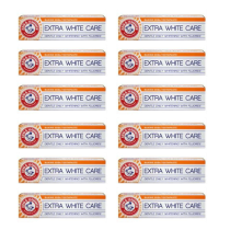 Arm & Hammer Extra White Care Toothpaste 125g tube on a clean bathroom shelf
