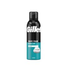 Gillette Shaving Foam Original Scent Sensitive Skin 200ml can on a bathroom shelf