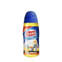 Elbow Grease Foaming Toilet Cleaner Powder Lemon Fresh 500g tub on a bathroom shelf
