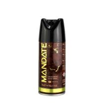 Mandate Men's Body Spray Deodorant 150ml can on a clean bathroom shelf
