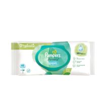 Pampers Harmonie Aqua Baby Water Wipes 48s pack on a clean nursery changing table

