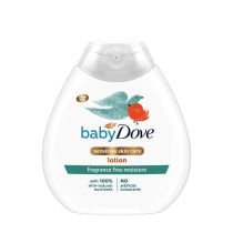 Baby Dove Sensitive Moisture Fragrance Free Lotion 200ml bottle on a nursery shelf

