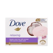 Dove Coconut and Jasmine Petals Moisturizing Soap Bar 4 × 90g multipack on white background