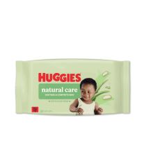 Huggies Natural Care Baby Wipes pack of 48 on a clean nursery changing table