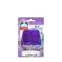 Toilet Duck Purple Wave Rimblock Holder 55ml clipped onto a toilet rim
