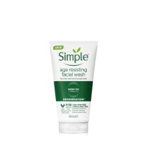 Simple Regeneration Age Resisting Facial Wash 150ml tube on a clean bathroom shelf
