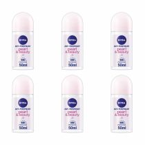 Nivea Pearl & Beauty Roll-On Deodorant For Women 50ml - Pack of 6