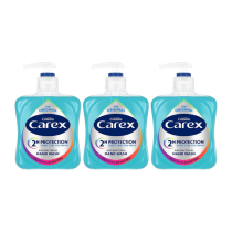 Cussons Carex Original Antibacterial Hand Wash 250ml bottle next to a bathroom sink
