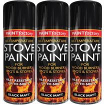 Paint Factory Stove Paint Heat Resistant Matt Black Spray 400ML - Pack of 3