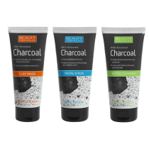 Beauty Formulas Activated Charcoal Detox Bundle – Cleanser 150ml, Facial Scrub 150ml & Clay Mask 100ml