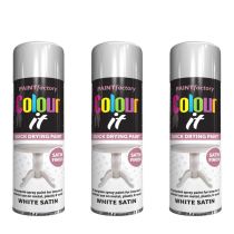 Paint Factory White Satin Spray Paint 250ml - Pack of 3