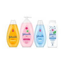 Johnson's Baby Care Essentials Bundle – Baby Shampoo 500ml, Baby Lotion 500ml, Baby Bath 300ml & Baby Powder 200g