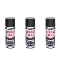Paint Factory Tough Stuff Black Gloss Enamel Spray 400ml - Pack of 3