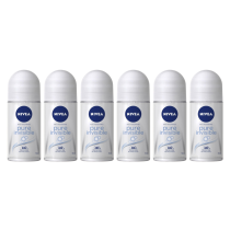 NIVEA Pure Invisible Women Roll‑On Antiperspirant Deodorant 50 ML - Pack of 6