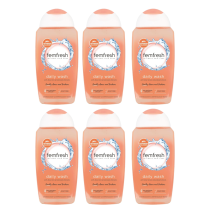 Femfresh Intimate Skincare Daily Wash 250ml bottle on a clean bathroom shelf
