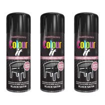 Paint Factory Colour It Satin Black Spray Paint 400ml - Pack of 3