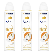 Dove Advanced Care Coconut & Jasmine Antiperspirant Body Spray 150ml - Pack of 3