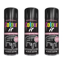 Paint Factory Colour It Satin Black Spray Paint 250ml - Pack of 3