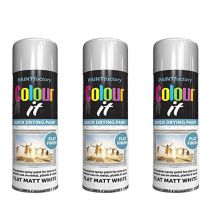 Paint Factory Colour It Flat Matt White Aerosol Spray Paint 250ml - Pack of 3