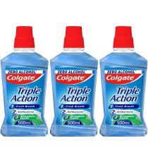 Colgate Triple Action  Fresh Breath Zero Alcohol Mouthwash 500ml - Pack of 3