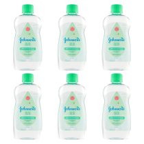 Johnson's Baby Moisturising Oil Aloe Vera 500ml bottle on a clean nursery shelf