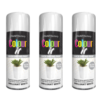 Paint Factory Colour It Brilliant White Gloss Spray Paint 400ml - Pack of 3