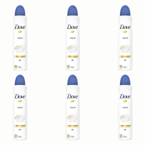Dove Original Antiperspirant Deodorant Spray 250ml can on a clean bathroom surface
