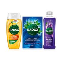 Radox Mineral Therapy Bundle – Feel Revived Shower Gel 225ml, Muscle Soak Bath Salts 400g & Relaxed Bath Soak 500ml