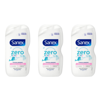 Sanex Zero Fragrance-Free Baby Wash 450ml bottle on a clean bathroom shelf