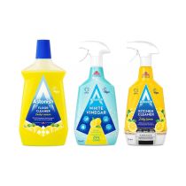Astonish Zesty Lemon Kitchen & Floor Care Bundle – Kitchen Cleaner 750ml, White Vinegar Zesty Citrus 750ml & Floor Cleaner 1L