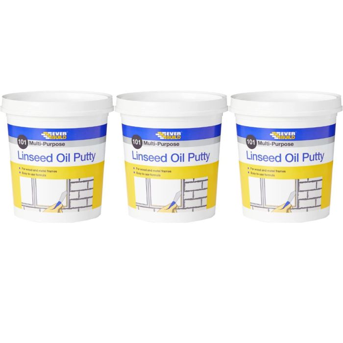 Everbuild 101 Multi-Purpose Linseed Oil Putty Natural 2kg - Pack of 3