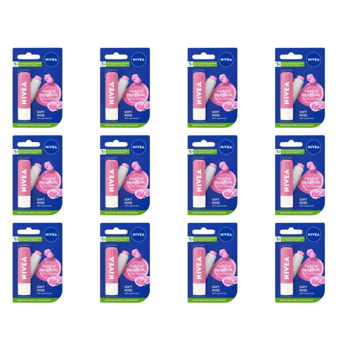 Nivea Soft Rose Caring Lip Balm 4.8g - Pack of 12