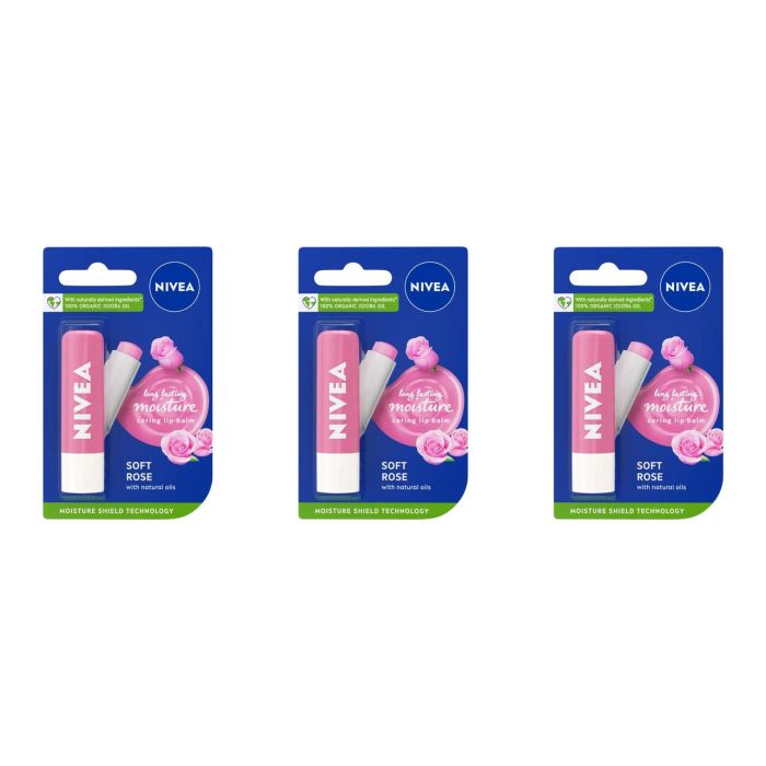 Nivea Soft Rose Caring Lip Balm 4.8g - Pack of 3