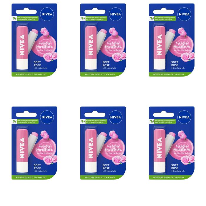 Nivea Soft Rose Caring Lip Balm 4.8g - Pack of 6