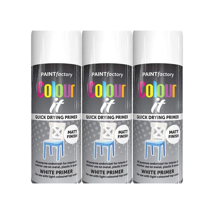 Colour It Quick Drying Primer Spray Paint White 400ml - Pack of 3