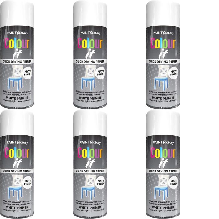 Colour It Quick Drying Primer Spray Paint White 400ml - Pack of 6