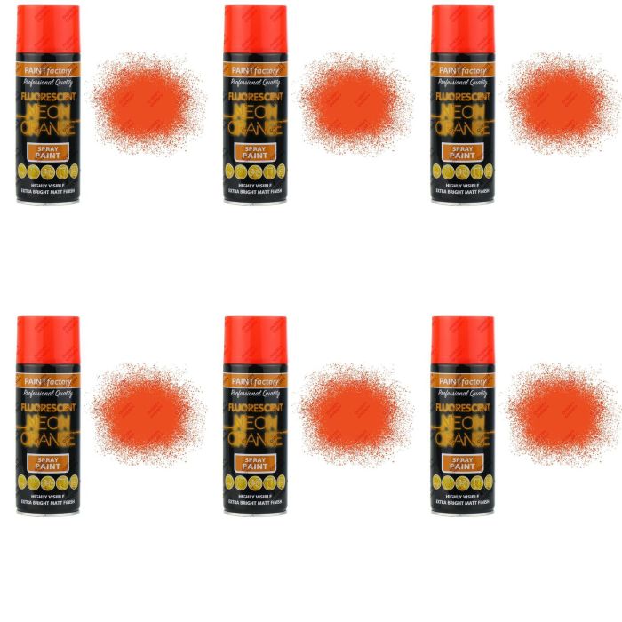 Paint Factory All Purpose Spray Can Neon Orange 400ml - Pack of 6