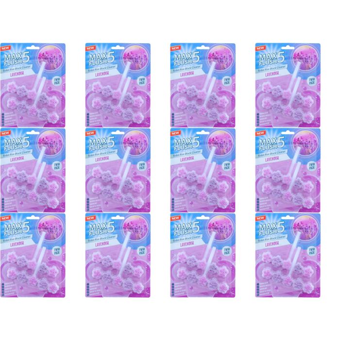Max Flush Lavender Toilet Rim Block Cleaner Twin Pack - Pack of 12