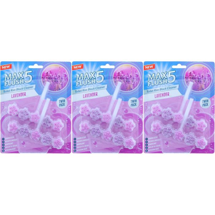 Max Flush Lavender Toilet Rim Block Cleaner Twin Pack - Pack of 3