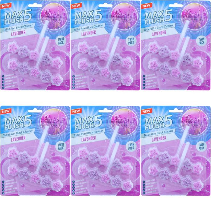 Max Flush Lavender Toilet Rim Block Cleaner Twin Pack - Pack of 6