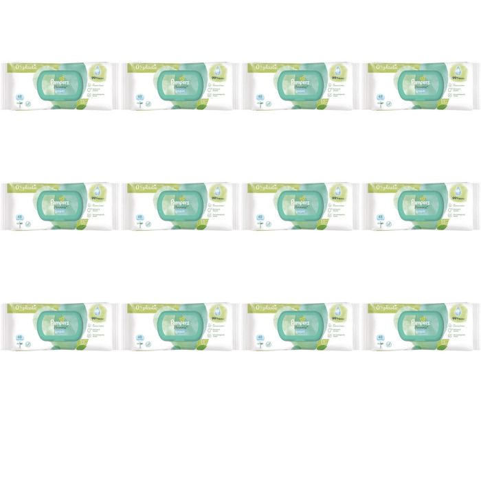 Pampers Harmonie Aqua Baby Water Wipes 48s pack on a clean nursery changing table
